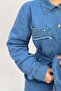 Women's stone detailed denim jacket and pants set - light blue - 3