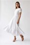 2216 Women's Lined Short Sleeve Floral Openwork Midi Dress White - 2