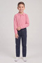 Boy's Pink Long Sleeve Polo Neck T-Shirt Navy Blue Ribbed Waist Canvas School Pants Bottom Top Set School Outfit - 2