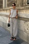 Women's Gray Linen Textured Bead Detailed Blouse and Pants Set - 2