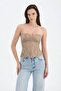 Women's Embroidered Fabric Detailed Lace-Up Design Corset