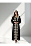 Medallion Embroidered Abaya with Feather Cuffs