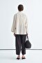 Women's Organic Cotton Striped Cape Blouse Silvery Beige - 5