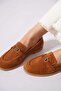 Ropes Medium Buckle Genuine Leather Ballerina Women's Shoes Tan Suede - 4
