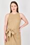 Women Stripe Wrap Dress, Tan - 4