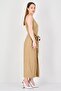 Women Stripe Wrap Dress, Tan - 2