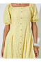 Yellow Embroidered Square Neck A-Line Midi Dress - 4