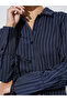 Navy Blue Pinstripe Fitted Shirt - 4
