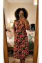 Women's Floral Patterned V-Neck Front Slit Midi Dress Elastic Waist Comfortable Fit 120 cm - 4