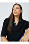 Black Embroidered Detail Boxy Fit Polo T-Shirt