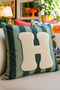 Punch Embroidered Throw Pillow Cover - 43*43 cm - Green Letter H - Pnk001 - 2