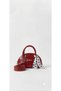 Red Patent Leather Mini Hand and Shoulder Bag with Polka Dot Scarf Detail - 4