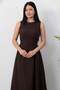 Oval neck belted stone crepe dress grs4095 - 2