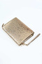 Women's Gold Star Embroidered Portfolio Handbag with Wrist Strap Stylish Clutch Bag - 3