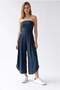 4955 Women's Strapless Asymmetrical Side Slit Wide Leg Jumpsuit Navy Blue