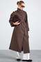 Water Repellent Trench Coat with Stand Collar, Patch and Epaulet Detail Brown 6878