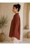 Women's Floral Embroidered Cotton Shirt Brown Long Sleeve Buttoned Stylish Shirt - 3