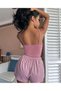 Women's Pink Striped Pattern Pajama Suit with Strap Shorts 5002 - 2