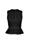 Women's Buttoned, Low-Cut, Elastic Waist, Scallop Detailed, Sleeveless Knitwear Blouse