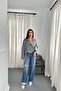 Women's Gray Short Biker Coat with Eyelet Texture, Zipper and Belted Collar - 3