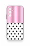 Samsung A54 Compatible Pink Striped Polka Dot Patterned Silicone Case - 2