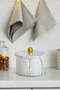 Marble White Patterned Metal Storage Container, 14 Cm, Kitchen Organizer, 500-999 ml