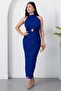 Halter Neck Dress with Waist Buckle and Tie Grs4023 - 4