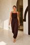 Women's Thin Strap Gathered Detailed Blouse and Ankle-Tie Pants Two-Piece Set - Brown
