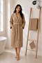 Eldy Women's Bathrobe Set, 3 Pieces, 100% Cotton Certified Shawl Stripe Bathrobe Set - Beige Color