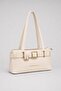 Women's Verona Belt Buckle Leather Look Multi-Compartment Cream Shoulder Bag with Handle Strap - 3