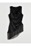 Original Draped Collar Tasseled Satin Blouse - 4