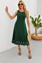 Women's Sleeveless Skirt with Laser Cut Floral Pattern, Midi Length, Imported Crepe Dress - 5