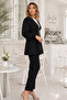 V-Neck Balloon Sleeve Set S0077 Black - 2