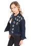 Women's Designer Denim Jacket with Hand Embroidery Detail, Lined, Dark Blue, Oversized Fit, Bomber Coat - 5