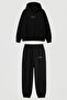 Unisex Oversize Tracksuit Set Gia Art Printed Black – 3 Yarns, Hooded Top, Elastic Bottom - 3