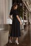 Women's Double Breasted Collar Midi Length Belted Crepe Dress 120 Cm - 5