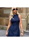 Women's Off-The-Shoulder Crew Neck Short Denim Dress - 4