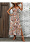 Women's v-neck printed slit supreme long dress with rope strap
