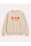 Orange Flowers Printed 2 Thread Threaded Crew Neck Sweatshirt