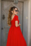Women's Short Sleeve Round Neck Front Slit Pocket Viscose Long Dress - 2
