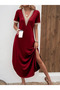 Women's Short Sleeve Lace V Neck Long Viscose Dress - 5