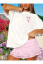 Bow Printed Oversize Crew Neck T-Shirt - White - 2