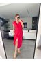 Women's V-Neck Button Detail Belt Included Dress - 6