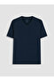 Vizyon New Season Navy Blue V-Neck Combed Cotton Men's T-Shirt - 5
