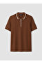Brown Polo Collar Textured Men's T-Shirt - 4