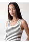 Lcw Everyday Ecru U-Neck Striped Women's Knitwear Undershirt - 3