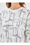 White Crew Neck Patterned Women's Sweatshirt Tunic - 3