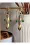 Women's Steel Green Stone Detailled Geometric Dangle Earrings |   Golden Color - 2