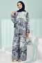 Navy Blue Patterned Tunic Trouser Set - 3