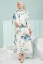 Blue Half Buttoned Sleeves Elastic Skirt Layered Viscose Dress - 3